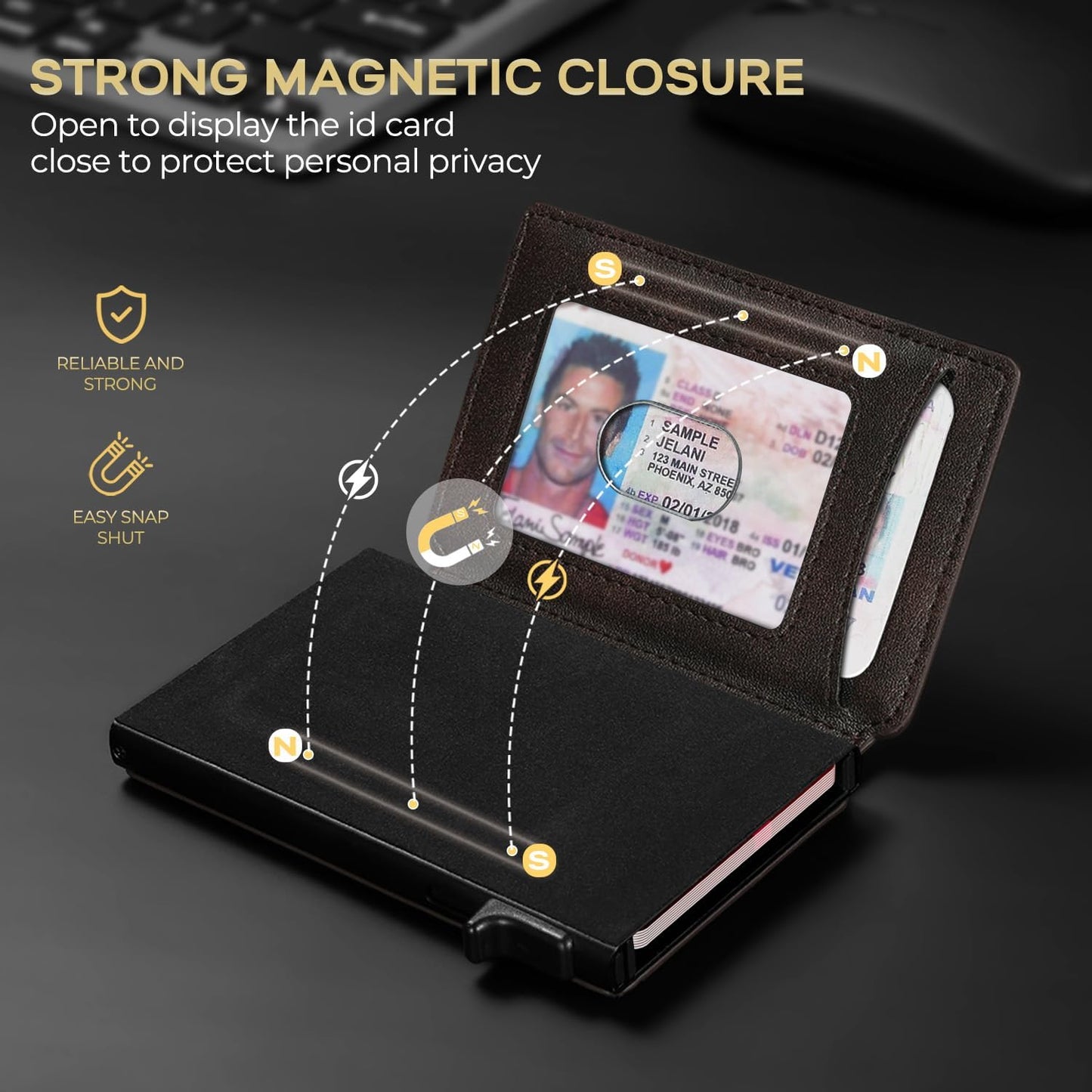 Slim Card Wallet for Men with ID Window – Minimalist RFID Wallet, Pop-Up Function, Ultra Thin Design, Metal Business Card Case Holds 8+ Cards, Gifts for Men, Men's Accessories