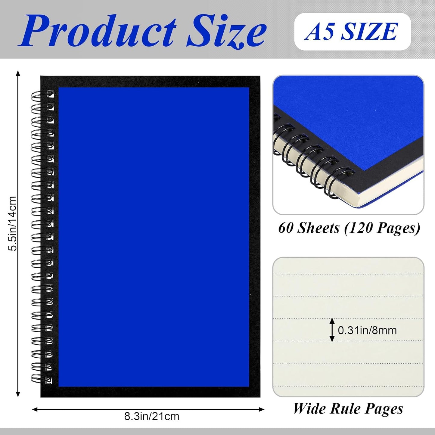 12 Pack Small Spiral Notebook A5 Lined College Ruled Spiral Journal Notebook 5.5 x 8.3 Inch Kraft Cover, 120 Pages for Work Students Office Business(Blue,Green,Yellow,Red)