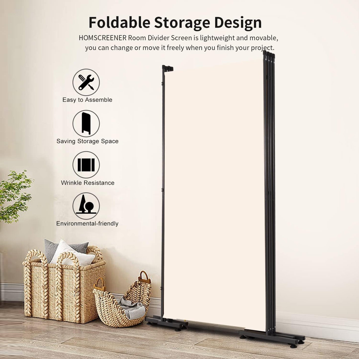 Room Divider 6FT Folding Privacy Screens, Partition Room Dividers w/Freestanding Design, Portable Wall Divider for Room Separtation, Fabric Screen Panel for Home Office Dorm (Beige, 4 Panel-Round Pad)