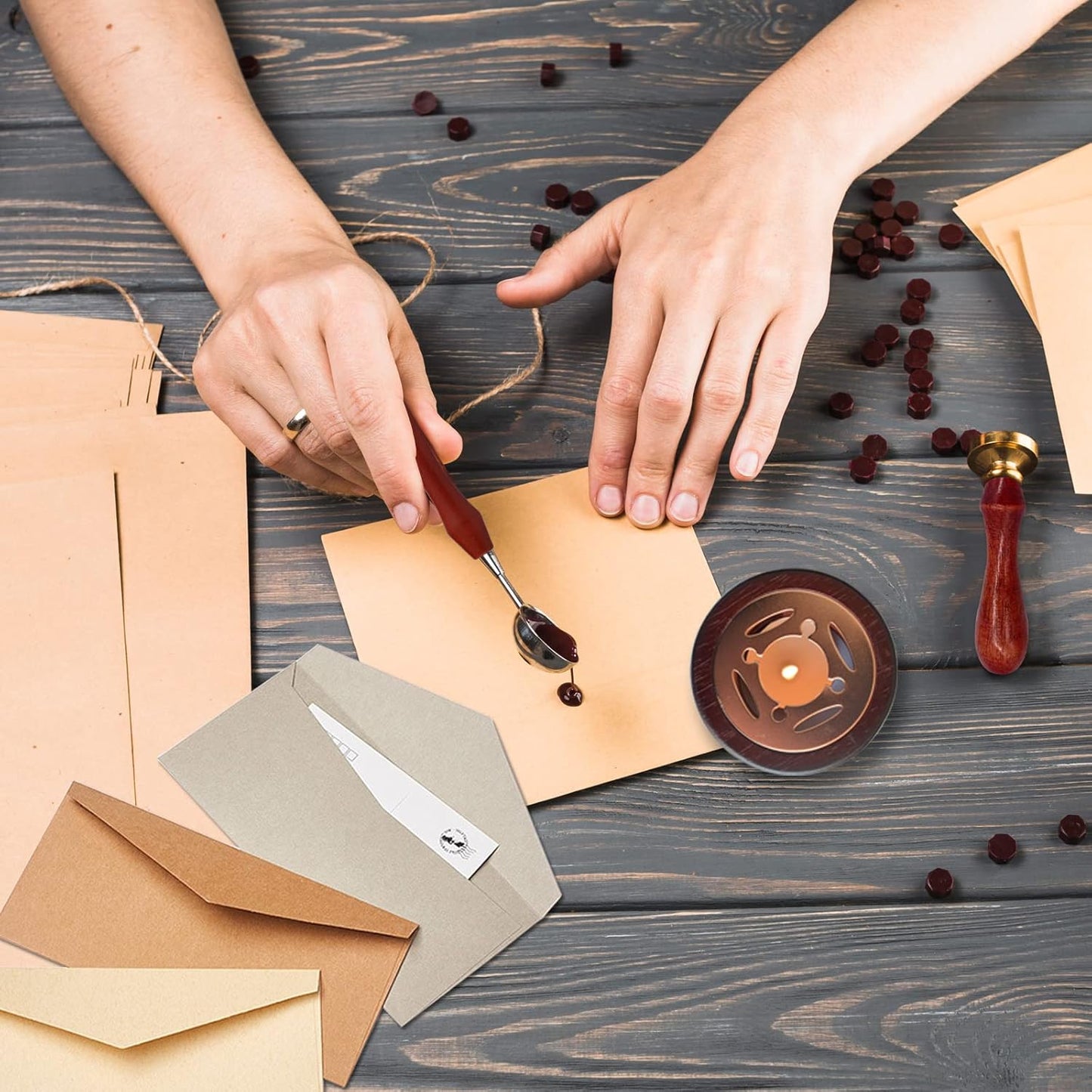 Wax Seal Stamp Kit with Gift Box,48 Color 1200 Pcs Sealing Wax Beads with 2 Pcs Seal Stamp,Warmer,Spoon,Metallic Pen and 10Pcs Tea Candles for Wedding Invitations Wrapping Christmas Letters