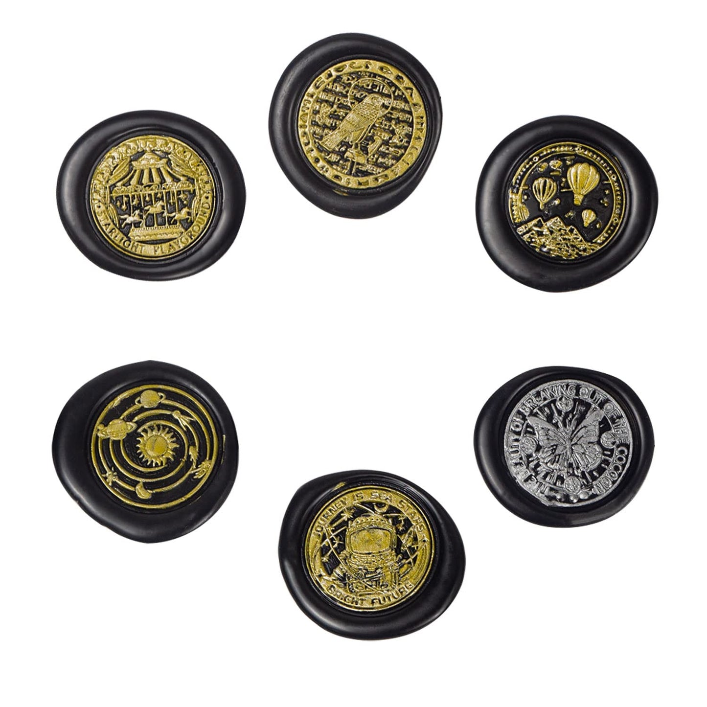 Moon Wax Seal Stamp Set with 6 PCS Removable Brass Heads and 1 Wooden Handle - Sunbird Fox Starry Sea Planet Sealing Wax Stamp for Cards Invitations
