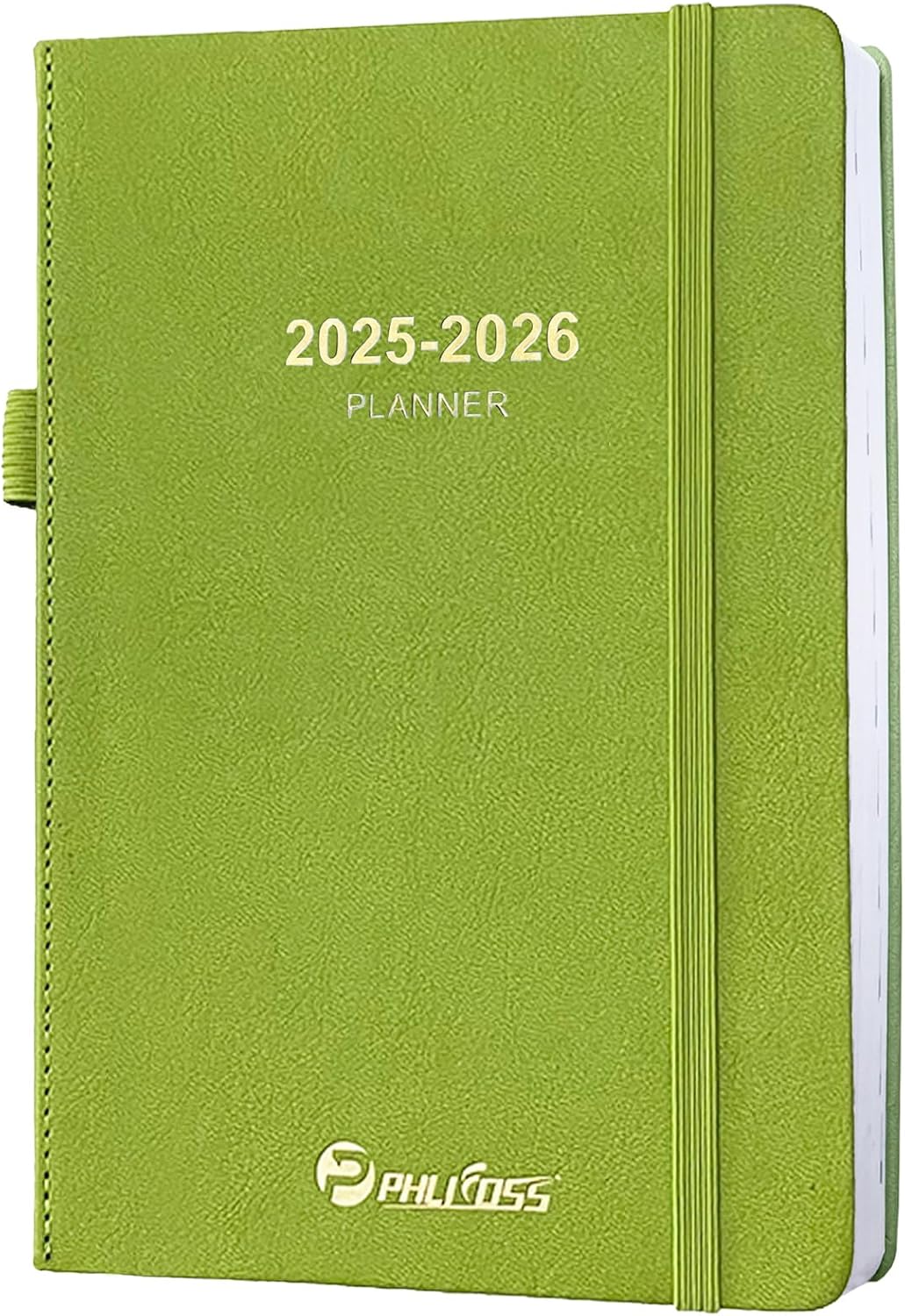 2025-2026 Daily Planner, One Page Per Day, Academic Calendar (July 2025 - June 2026), Appointment Book with Time Slots and Monthly Tabs, 5.7" x 8.25", Pocket, Leather Cove (Chartreuse)