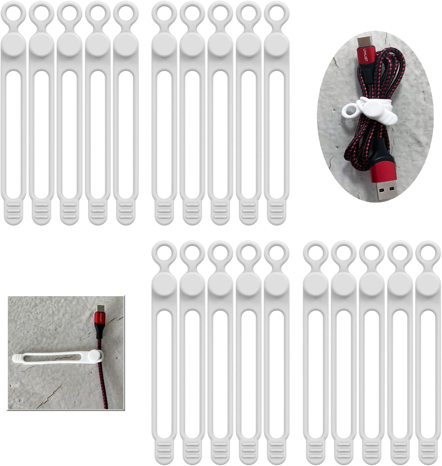 [20Park]UMUST Silicone Cable Ties, Reusable Cable Management Organizer,Cable Straps,Cord Ties,Multipurpose Elastic Cord Organizer for Bundling and Fastening Cable Cords Wires(white)