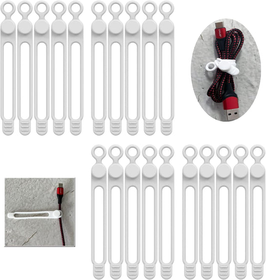 [20Park]UMUST Silicone Cable Ties, Reusable Cable Management Organizer,Cable Straps,Cord Ties,Multipurpose Elastic Cord Organizer for Bundling and Fastening Cable Cords Wires(white)