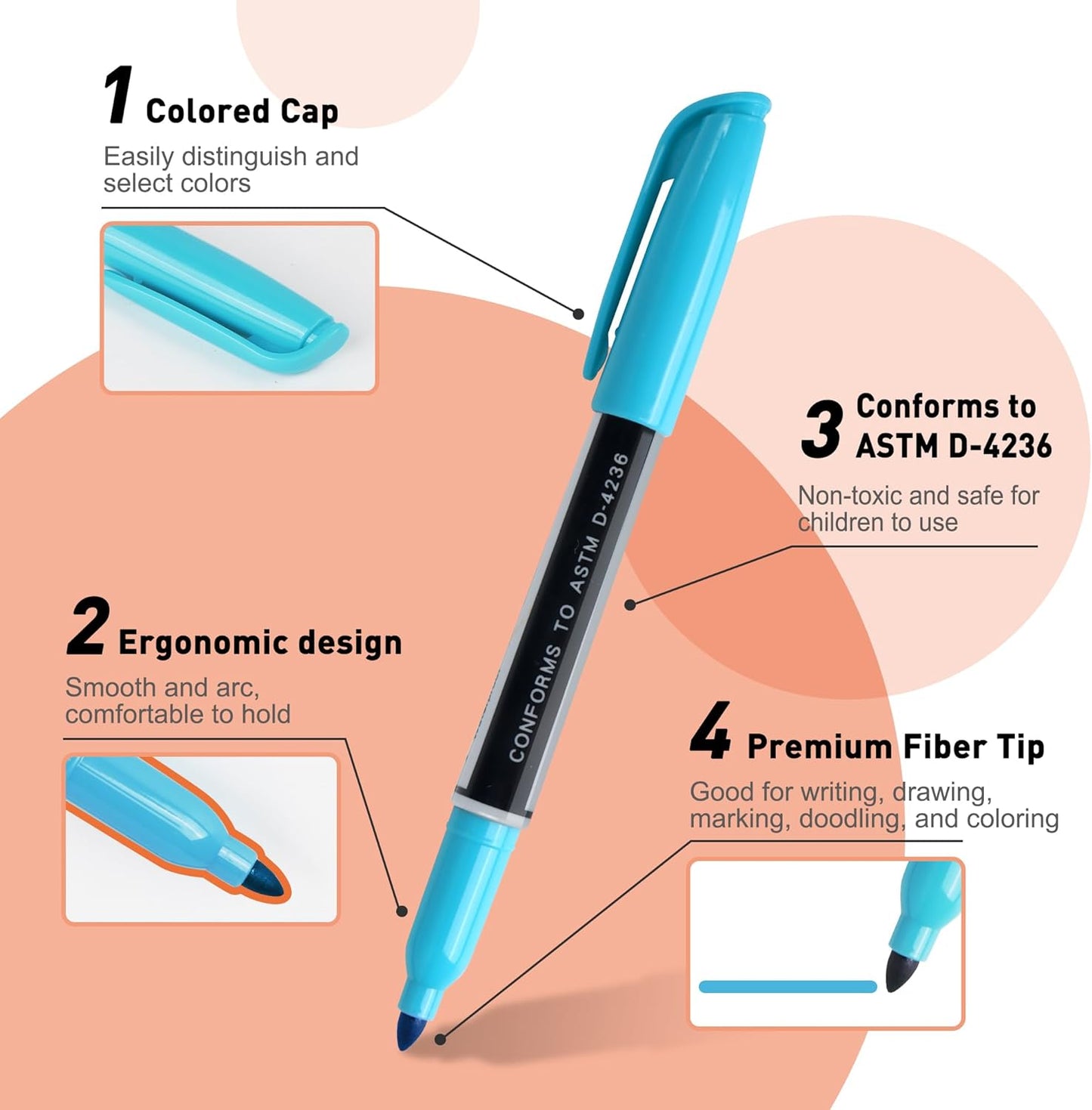 Permanent Markers 72 Assorted Colors - Waterproof Colored Pens Set 45 Fine Tip, 8 Ultra Fine, 8 Chisel Tip, 6 Neon, 5 Metallic Markers Home Office School Supplies for Kids, Adults Coloring