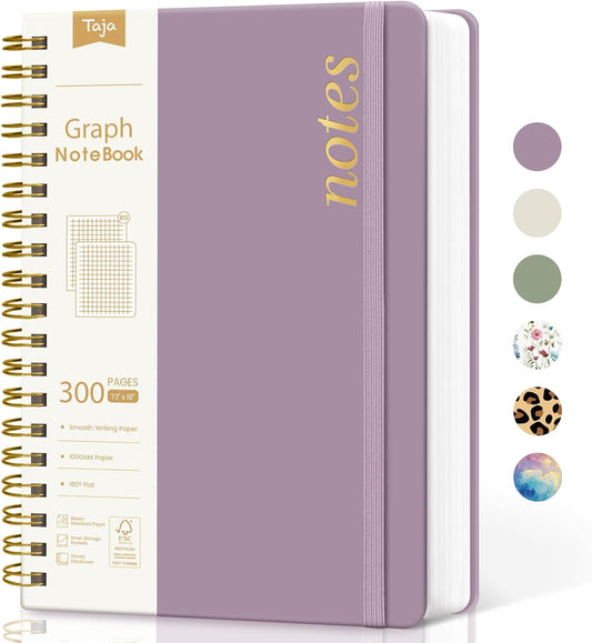 Spiral Graph Paper Notebook Journal for Work, 300 Pages, Thick B5 (7.1"x10") Grid Journals for Women & Writing, Hardcover Notebook for Note Taking, Perfect for Work School Note Taking Business, Purple