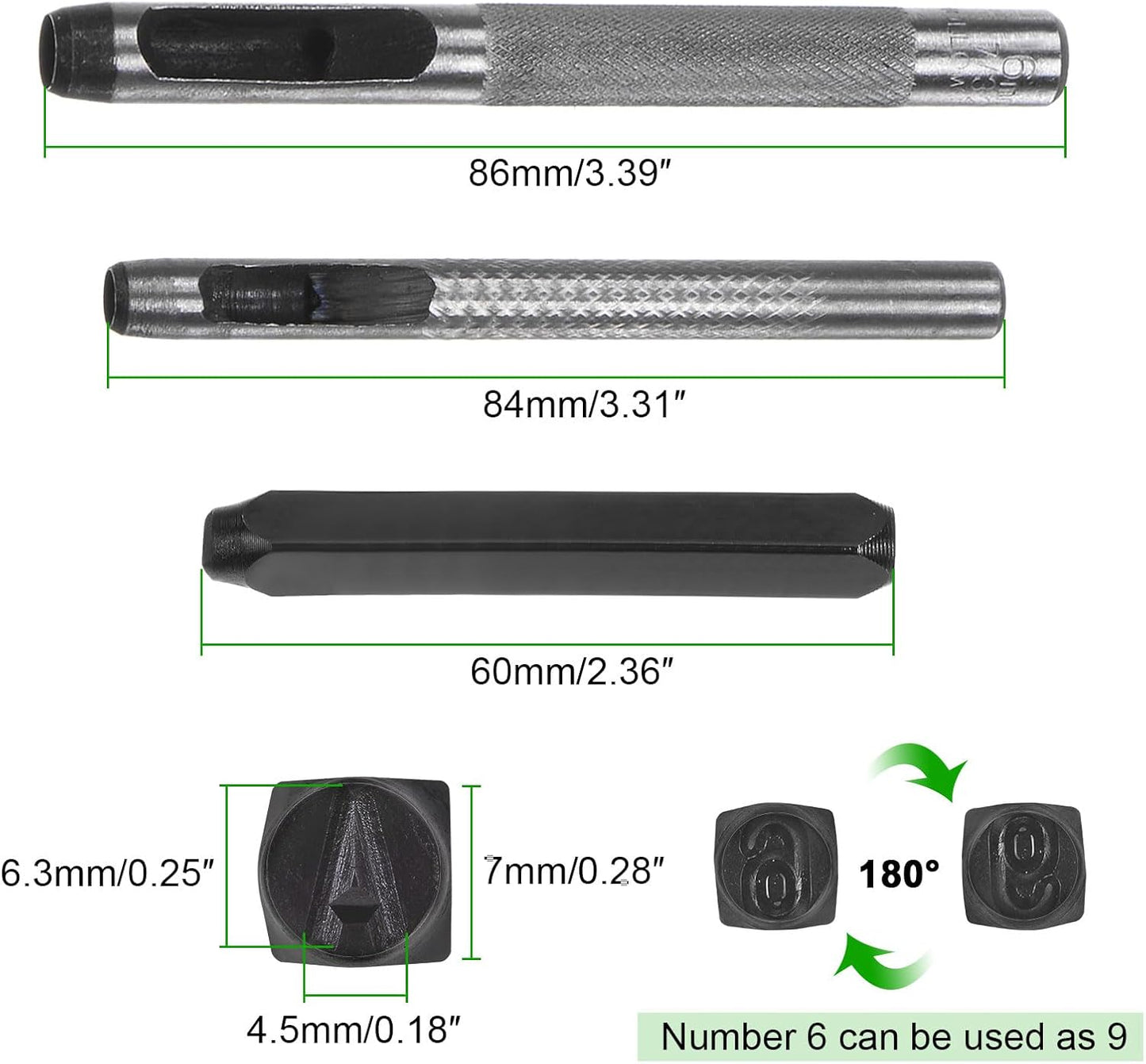 HARFINGTON 36pcs Metal Stamping Kit 3/16" (5mm) (A-Z, 0-8, "&" Symbol) Steel Letter Punch Press Tool with Hole Punch to Stamp on Metal, Plastic, Wood, Leather, Black