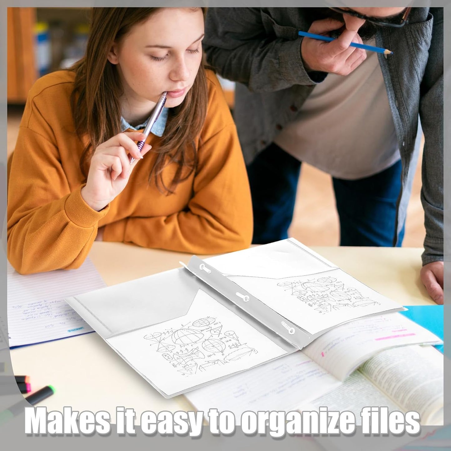 Lincia 100 Pcs Plastic Folders with Pockets and Prong Folders with Prongs 2 Pockets for Office, School for Students, Teachers, Office Workers(White)