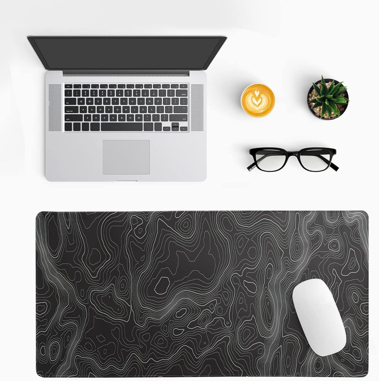 Topographic Contour Extended Big Mouse Pad Large,Gaming Mouse Pad Desk Pad,27.6x11.8 Inch Long Computer Keyboard Mouse Mat Mousepad with 3mm Non-Slip Base and Stitched Edge for Gaming and Office