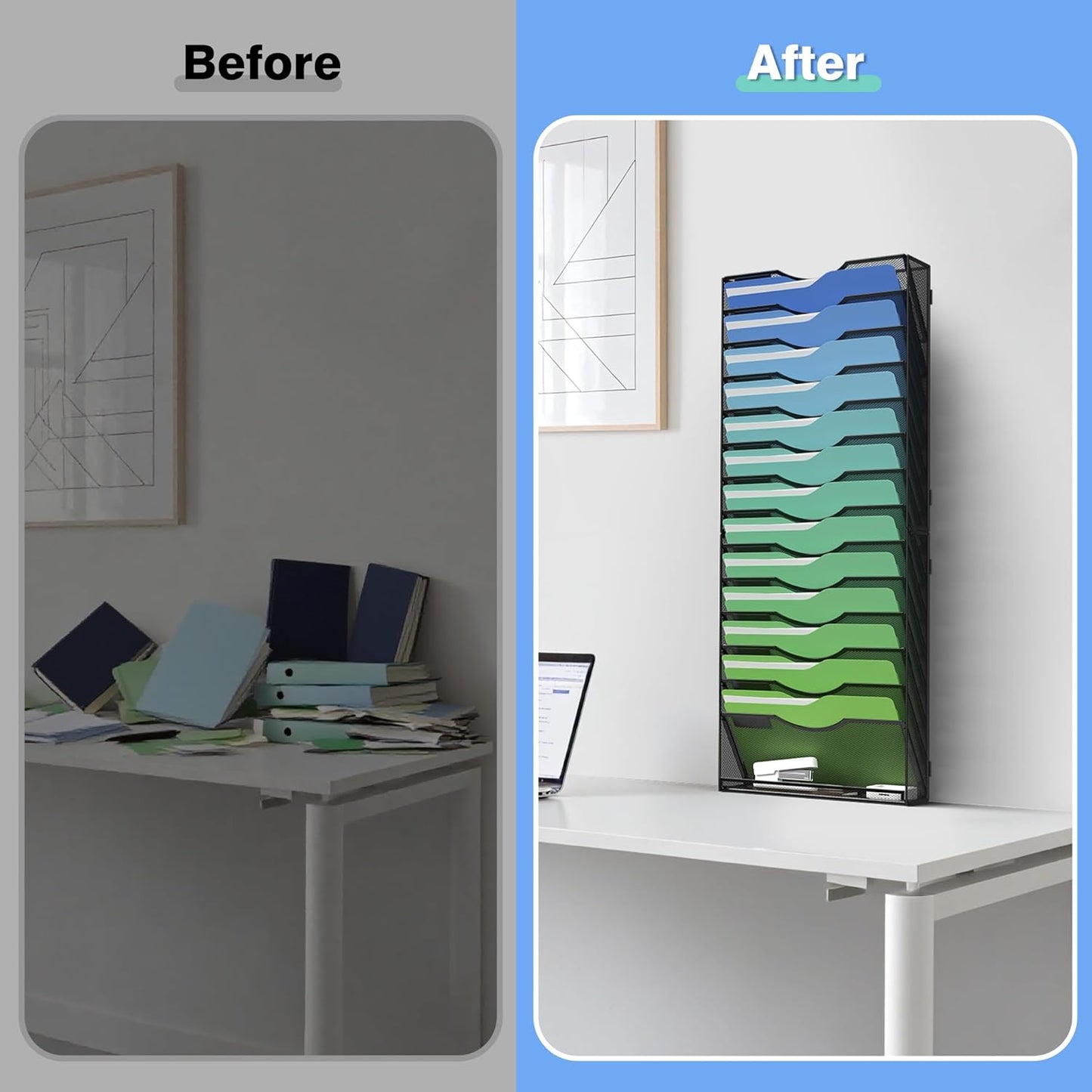 Kuntine.B Wall File Organizer Office Hanging Magazine Holder Wall File Organizer for Office Home (Black, 15 Tier)