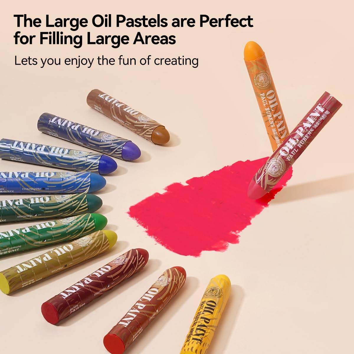 Paul Rubens Large Oil Pastels Set - 12 Colors A (0.79" x 4.72" Jumbo Sticks), Vibrant Colors, Creamy Texture and Blends Easily for Artists, Students and Professionals, Ideal for Filling in Large Areas