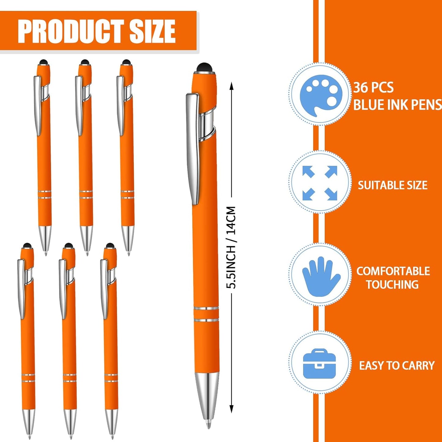 36 Pcs Blue Ink Ballpoint Pen with Stylus 2 in 1 Ballpoint Pen for Touch Screens School Office Coworkers (Orange)