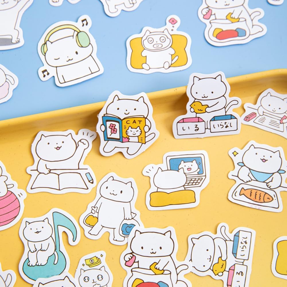 46 Pcs Small Cute White Cat Stickers for Scrapbooking Diary Laptop Junk Journal Notebook Kids Envelope Card Making Diary Planner Craft DIY Craft Decoration, 23 Patterns