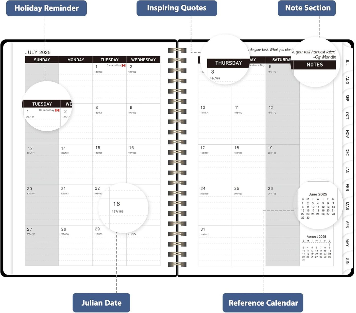 Planner 2025-2026, Monthly and Weekly Calendar Academic Planner (July 2025 - June 2026), Hardcover Planning Agenda Book for Office School Supplies, A5 (6.3" x 8.5")