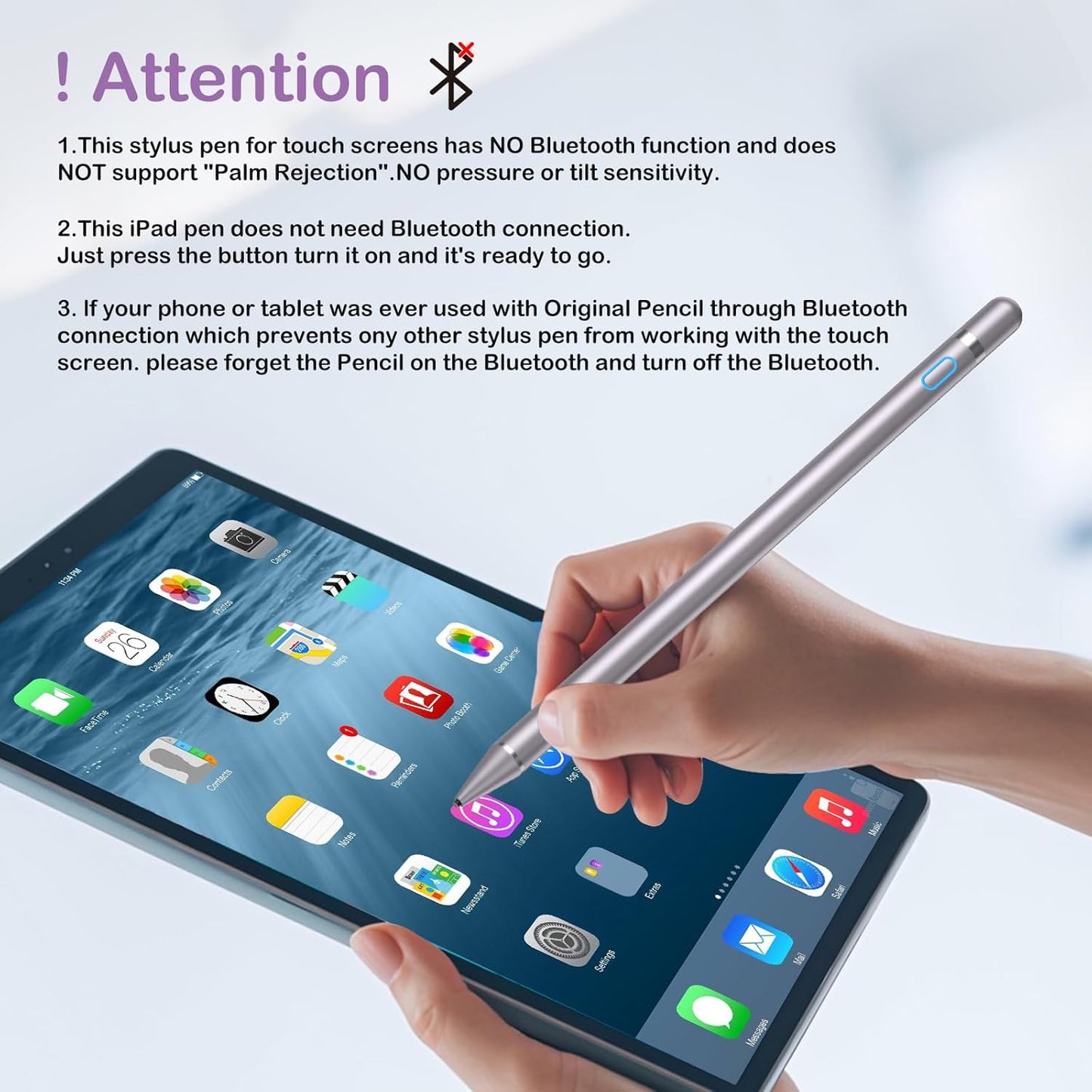 Universal Stylus Pen Compatible for iOS&Android Touch Screen, Pencil with Dual Touch Function,Rechargeable Stylus for iPad/iPad Pro/Air/Mini/iPhone/Cellphone/Samsung/Tablet Drawing&Writing (Purple)