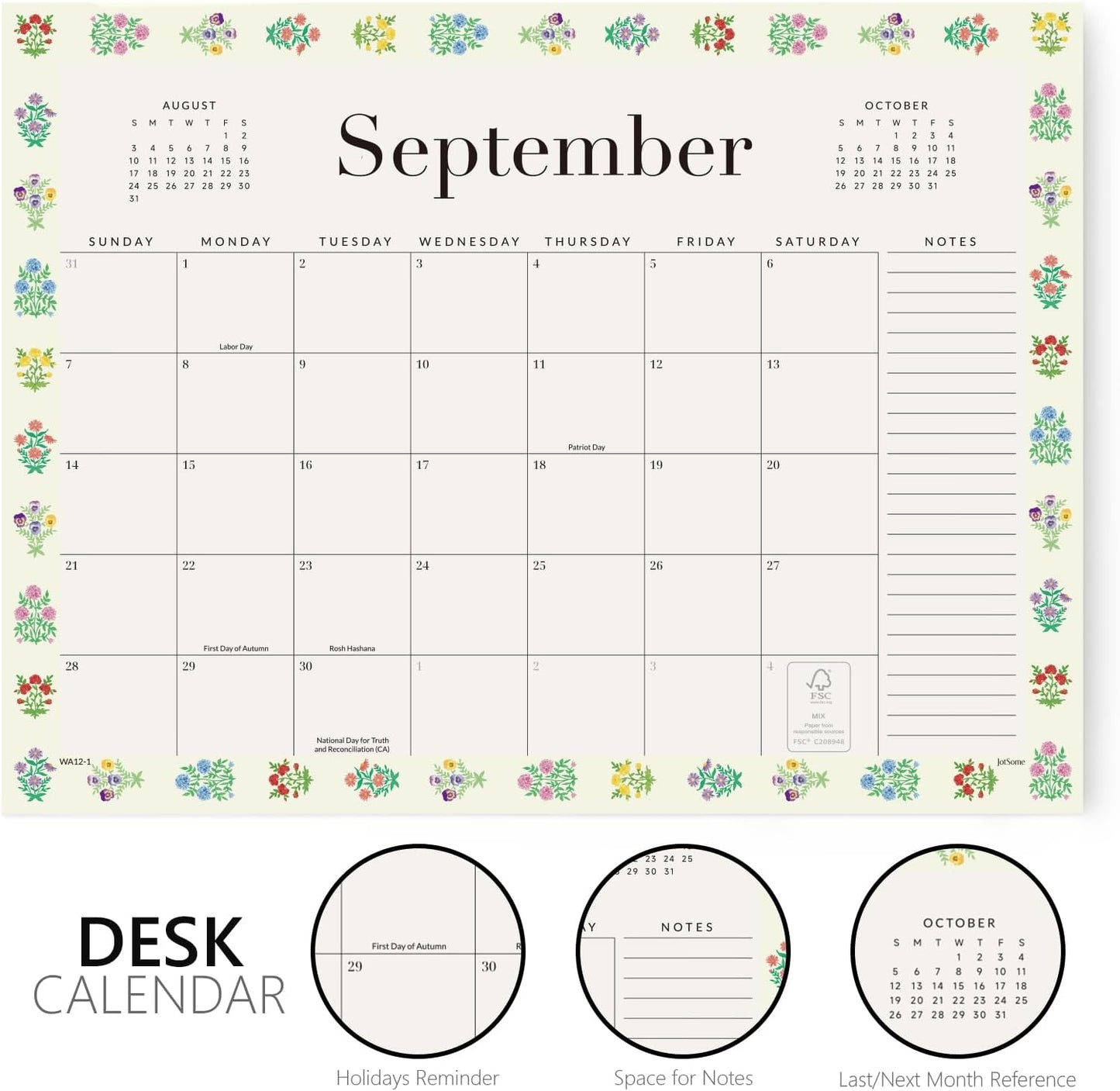 Jotsome Desk Calendar 2025-2026, Desk Pad Calendar From September 2025 to December 2026, Desk Blotter Calendar Decoration in Home and Office for Easy Organizing (Floral)