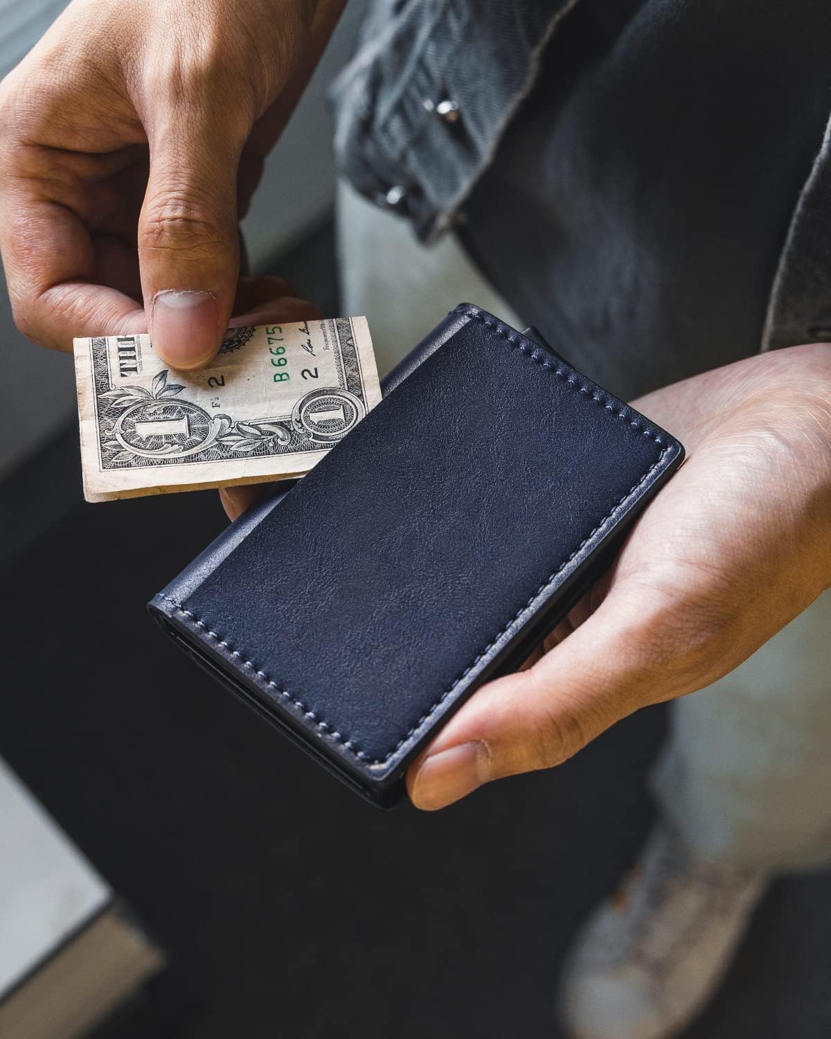 VULKIT Credit Card Holder RFID Blocking Leather Automatic Pop Up Wallet Aluminum Slim Pocket Business Card Case