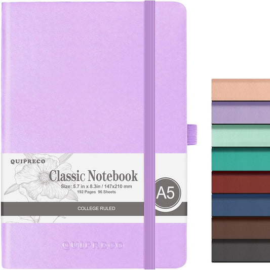 Hardcover Lined Bullet Dotted Journal Notebook, A5 140 192 Pages 100 120Gsm Paper College ruled for School,Work,Travel,and Daily Planning，5.7''*8.3'' (1, Lavender, A5 Lined)