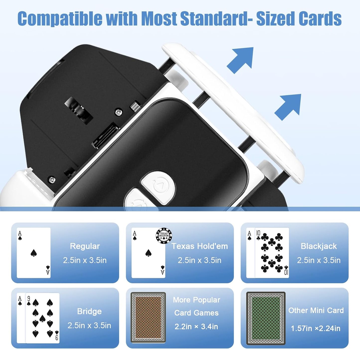 BEE&FLOWER Card Shuffler Rechargeable Automatic Shuffler Low Noise Fast Shuffle for 1–2 Decks with Auto/Manual Modes Compatible with Poker, Blackjack, Texas Hold’em, Bridge, Popular Card Games