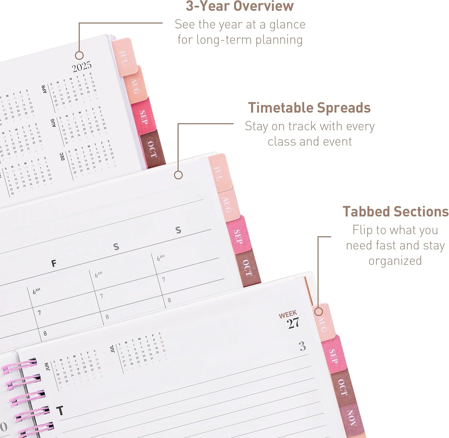 Rileys Academic Planner 2025-2026, Daily, Weekly & Monthly Planner, July 2025 - June 2026, Student Notes Pages, Twin-Wire Binding, Weekly Agenda for School & Work (8 x 6-Inches, Pink)