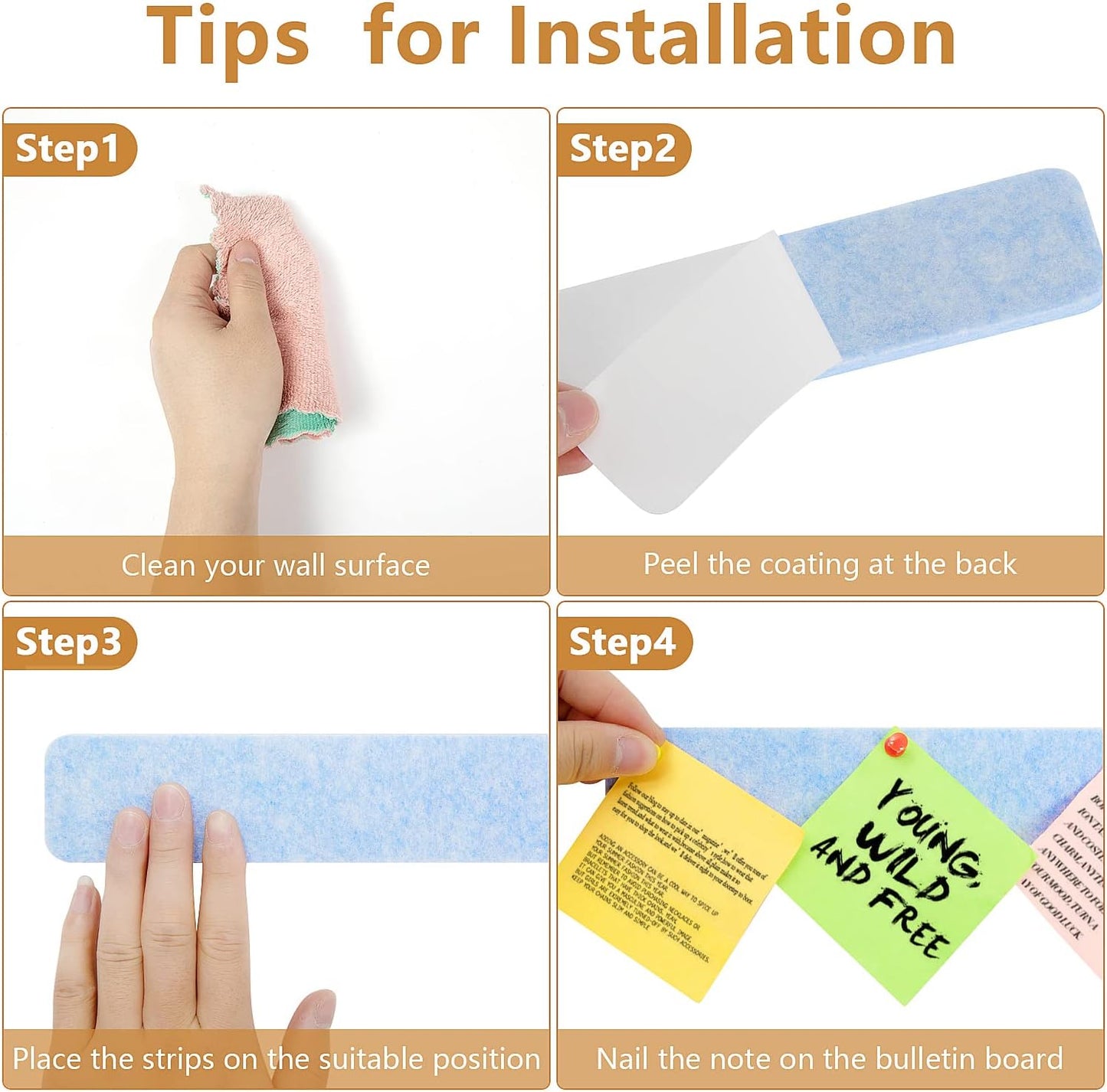 5 Pack Bulletin Board for Bedrooms Offices Home Wall Decoration, Notice Board Self Adhesive Cork Board with 35 Push Pins for Paste Notes, Photos, Schedules