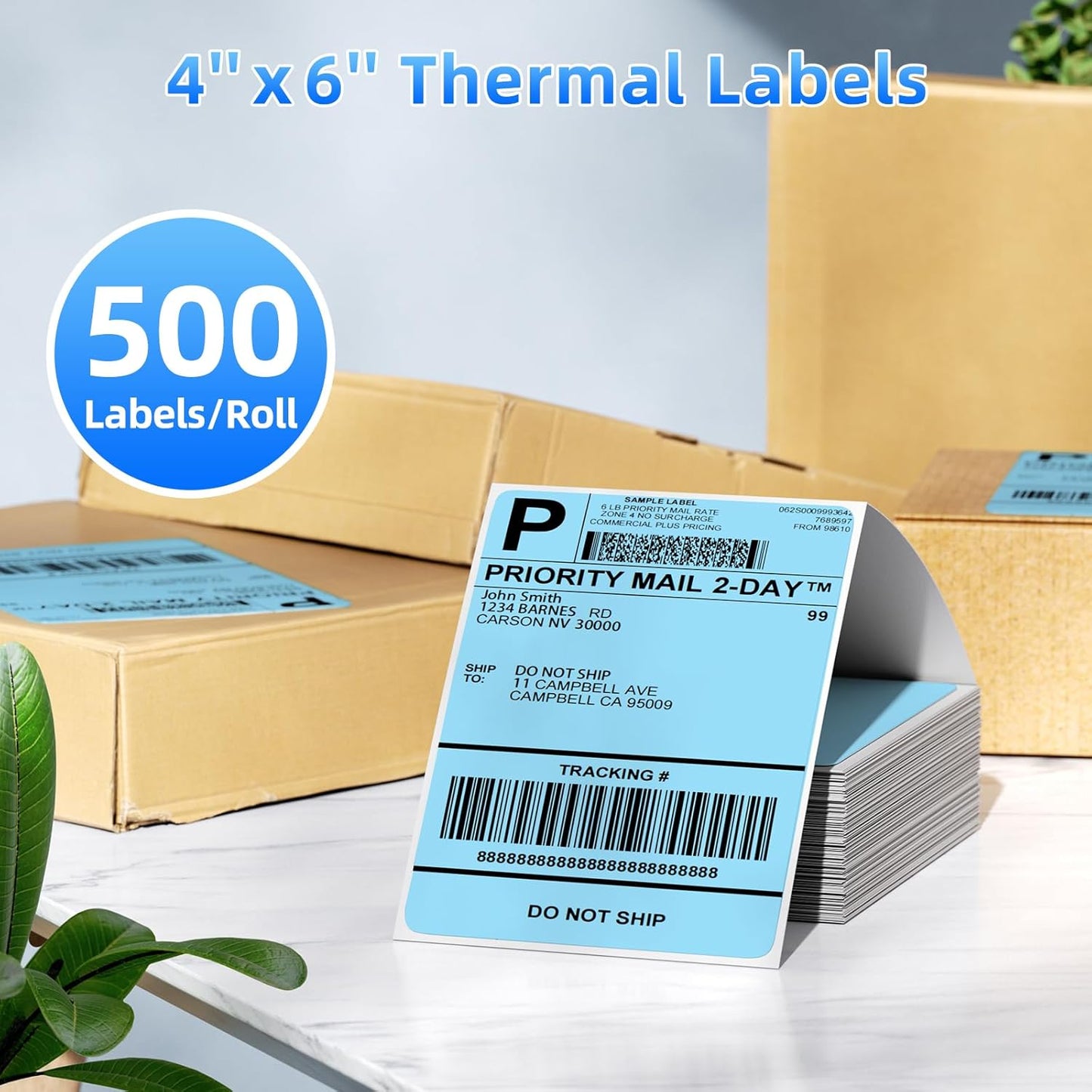 4x6 Thermal Labels, 1 Packs of 500 4x6 Fold Labels Blue - Compatible with JADENS, ASprink, Phomemo, Rollo, Zebra, Omezizy and Other Thermal Printers