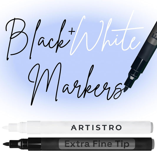 ARTISTRO 2 Black & White Acrylic Paint Markers - 0.7mm Extra Fine-Tip Paint Pens - Perfect for Crafting, Art Projects, & More