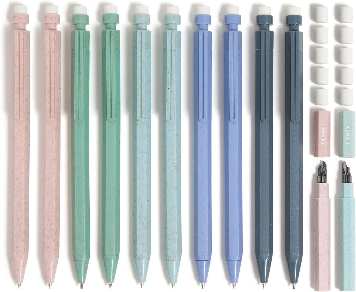 U Brands U-Eco Recycled Mechanical Pencil Set, Bulk Mechanical Pencils 0.7mm, Speckled Brights, Medium Lead, School Supplies, 10 Pack