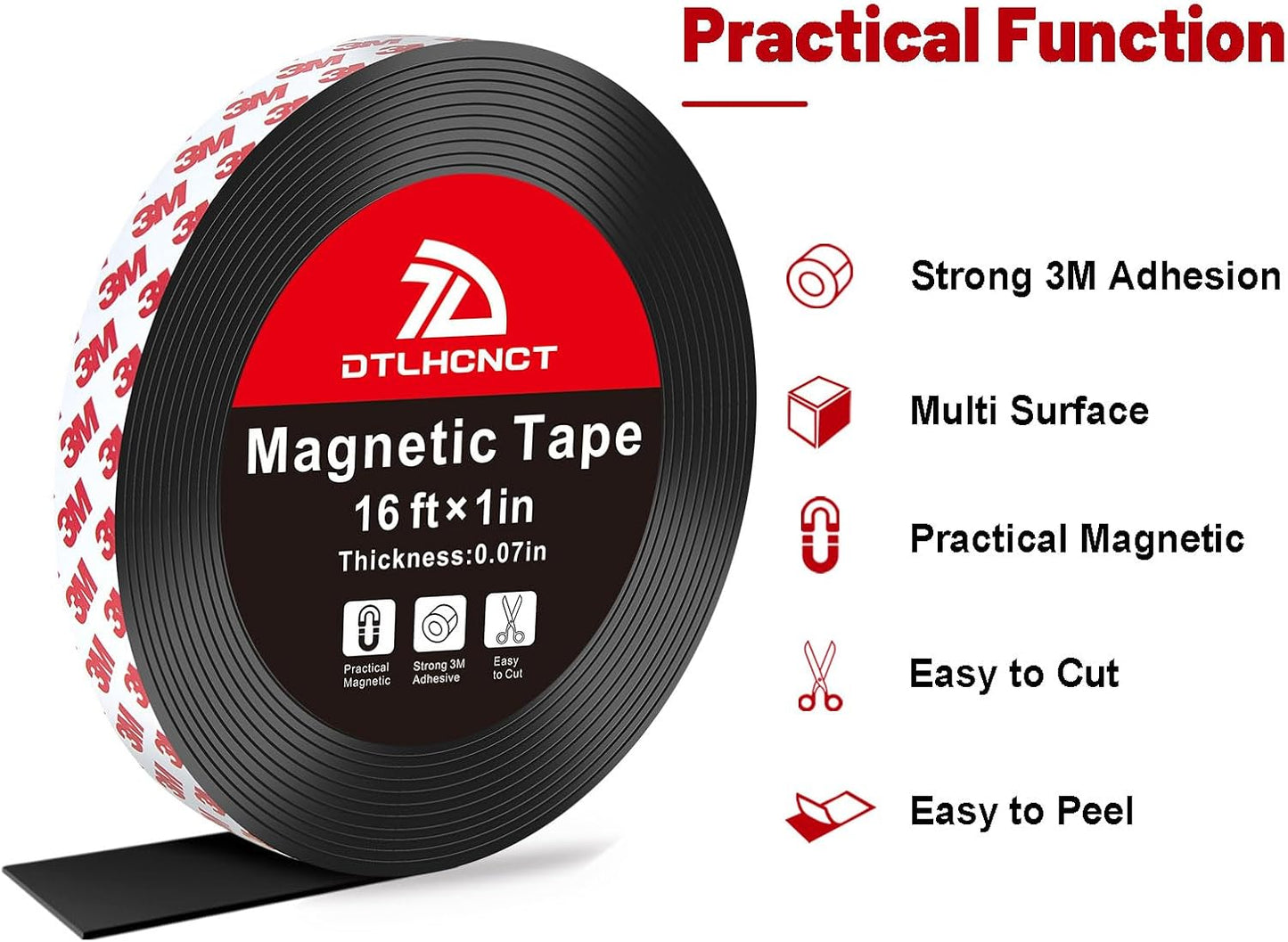 Magnetic Tape - 16 ft x 1 inch Magnet Strip Tape Roll with Strong Adhesive Backing,Magnetic Strip for Kitchen, Office, School Organization, Whiteboards,Fridge(0.07" Thick)