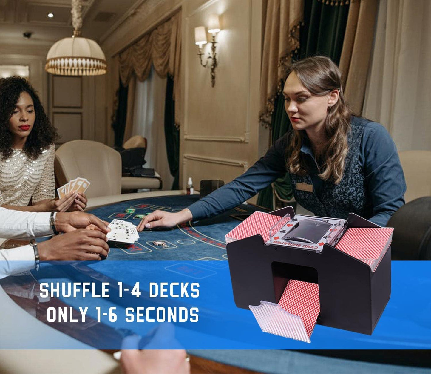 GSE Games & Sports Expert 4-Deck Automatic Card Shuffler, Battery-Operated Shuffler Machines for Playing Cards, Blackjack, Texas Hold'em, Canasta, UNO, Rummy, Bridge