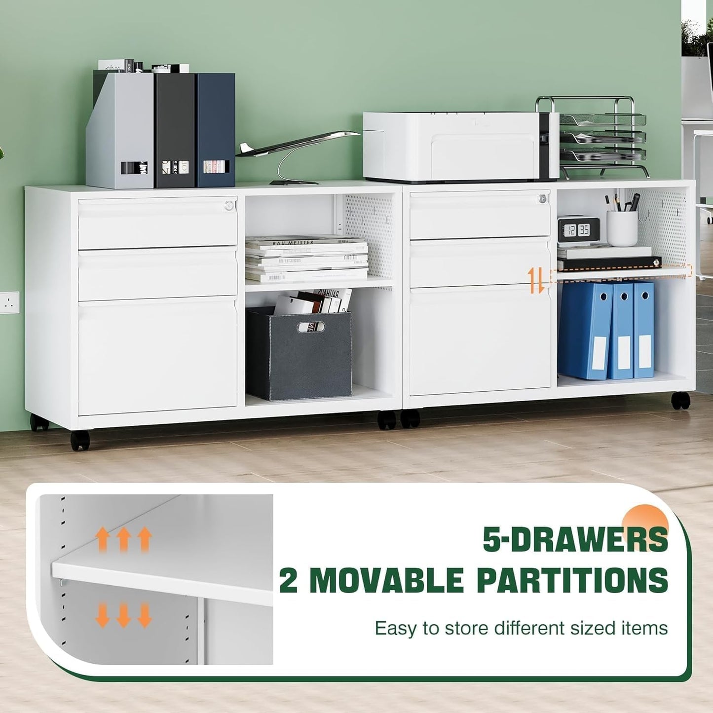 Letaya Mobile 3 Drawer File Cabinet with Lock-Metal Lateral Rolling Printer Stand Filing Cabinets for Home Office-Storage A4/F4/Letter (White)