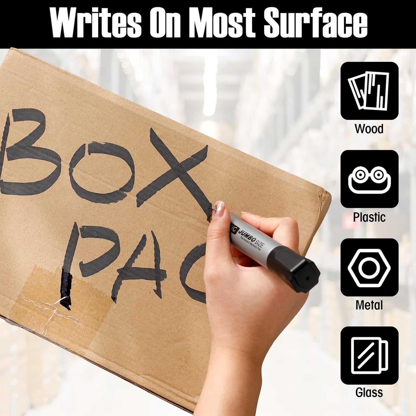 Fuutreo 16 Pcs Jumbo Size Permanent Markers Bulk Large Chisel Tip Permanent Markers Thick Waterproof Jumbo Pens Set Huge Poster Supplies(Black)