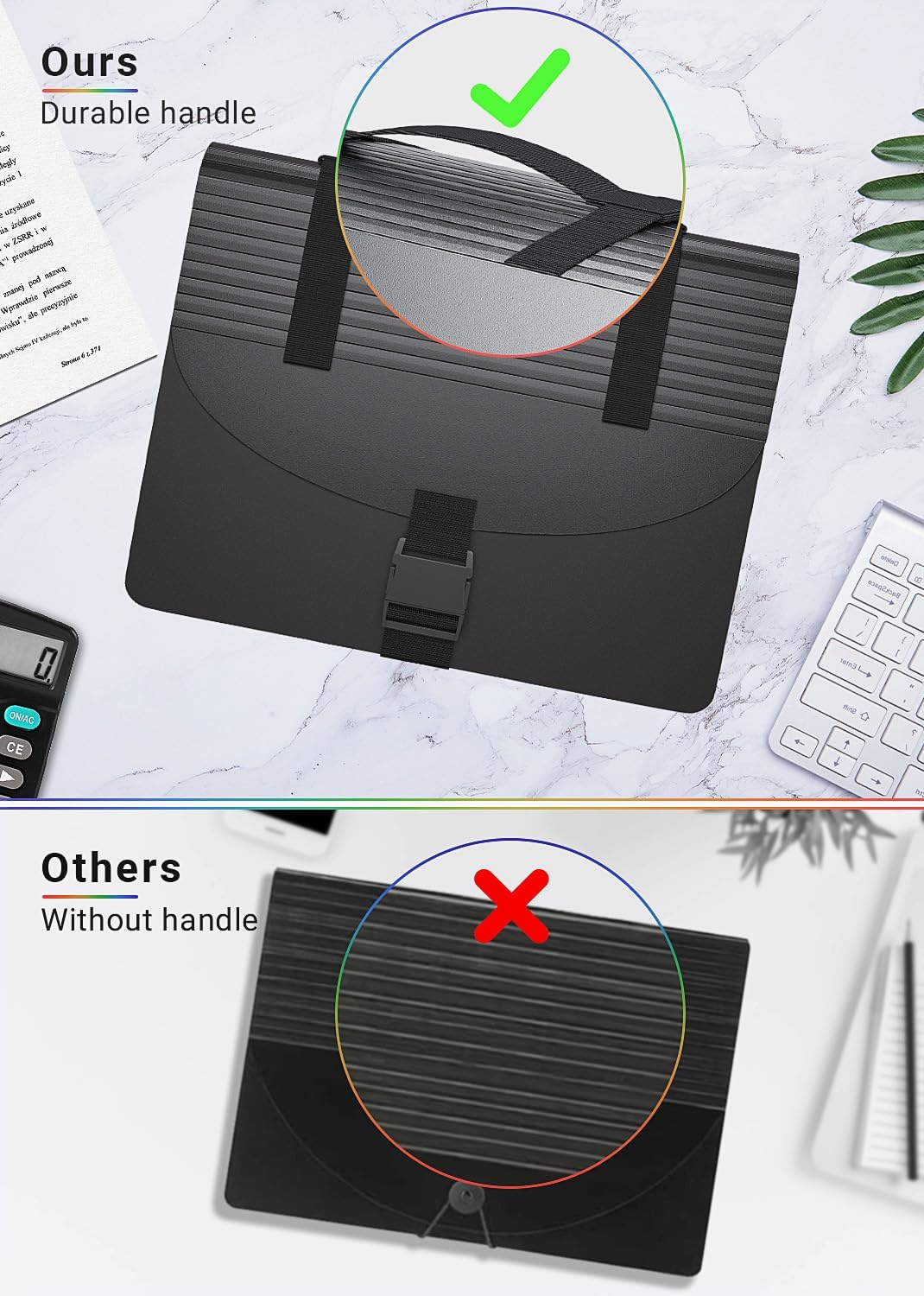 Expanding File Folders with Handle,Accordion File Organizer 13 Expandable Pockets,Portable Filing Box,Adjustable Support Strap,Colored Tabs,Paper Bills Documents Organizer,A4/Letter Size