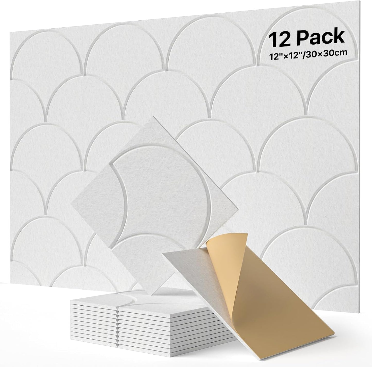 Soundsbay 12-Pack Acoustic Panels Self-Adhesive, 10.6lb/ft³ High Density Soundproof Wall Panels, 12" X 12" Acoustic Wall Panels for Door, Ceiling, Home Office, White