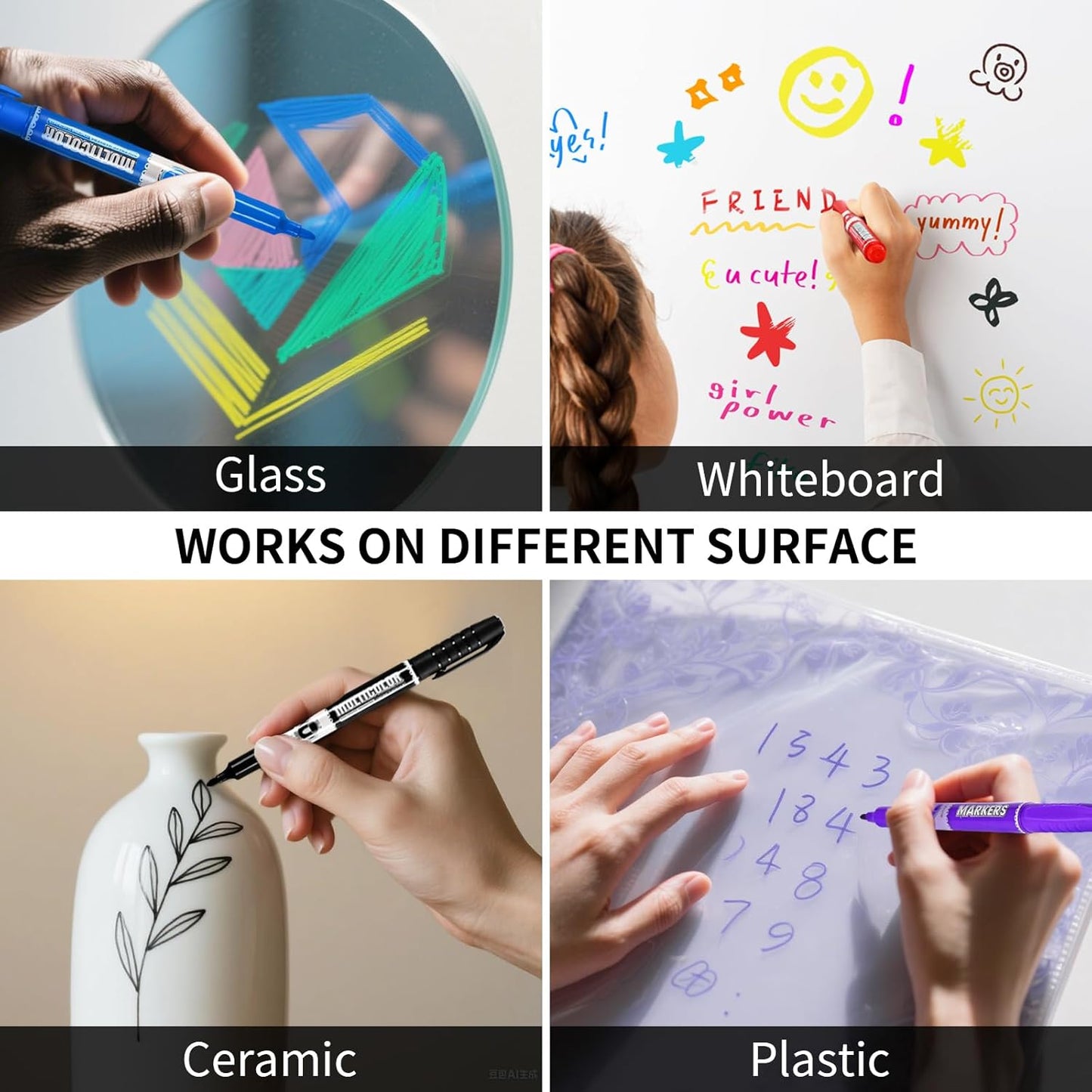 Dry Erase Markers, Fine Tip Whiteboard Marker, Low Odor Dry Marker, Fine Point Markers are pecfect for Whiteboard Mirrors Glass, Assorted Color Markers for School Office Home (24 Pack 8 Colors)