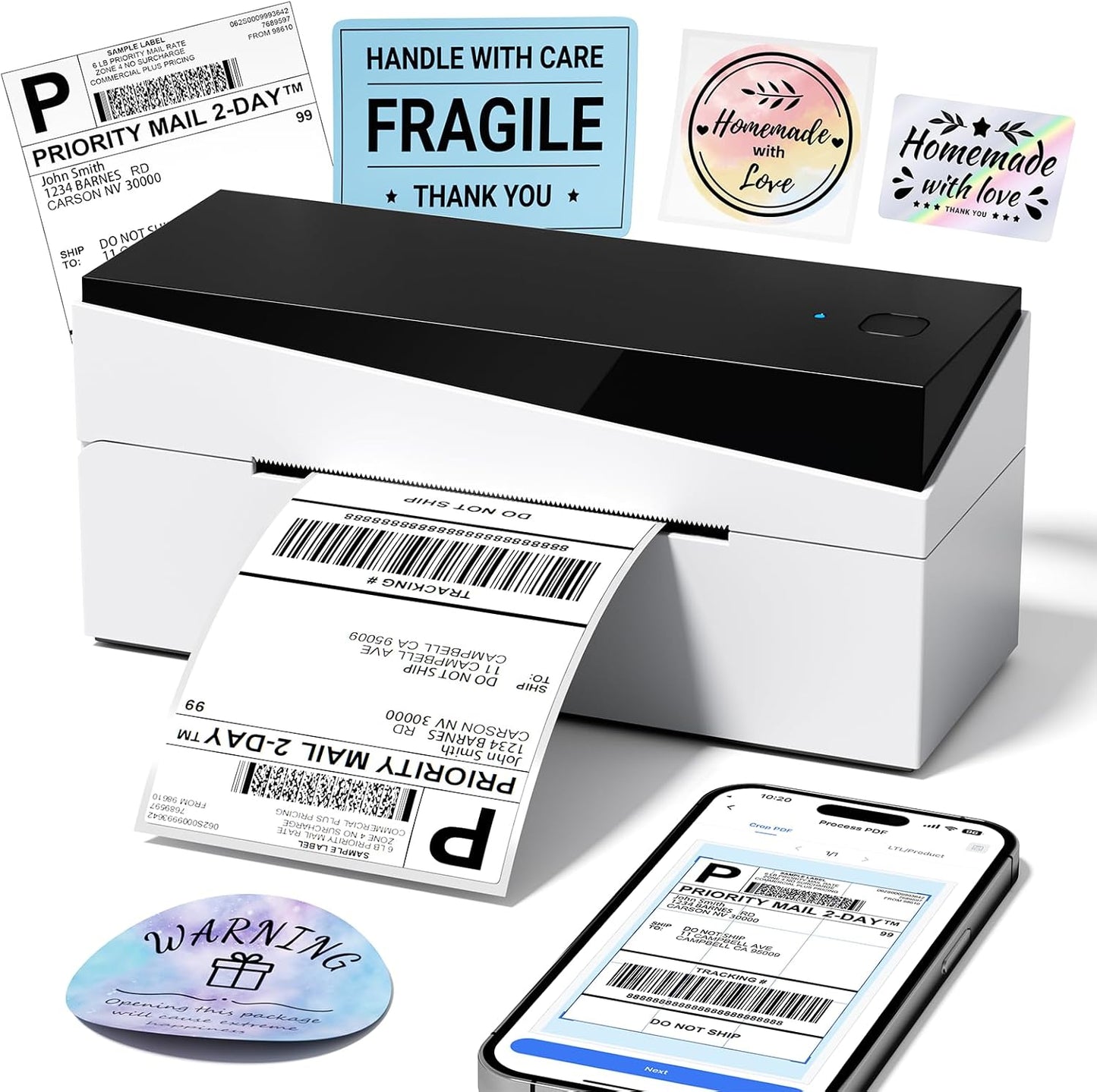 Bluetooth Shipping Label Printer 4x6, 249BT Thermal Label Printer for Small Business, Shipping Packages, Office, Home, Compatible with Amazon, Ebay, USPS