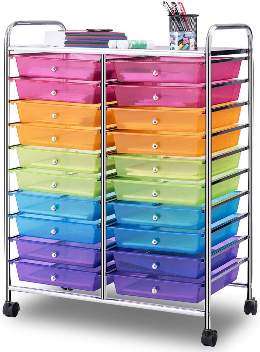 Giantex 20 Drawer Rolling Storage Cart Tools Scrapbook Paper Office School Organizer, Multicolor