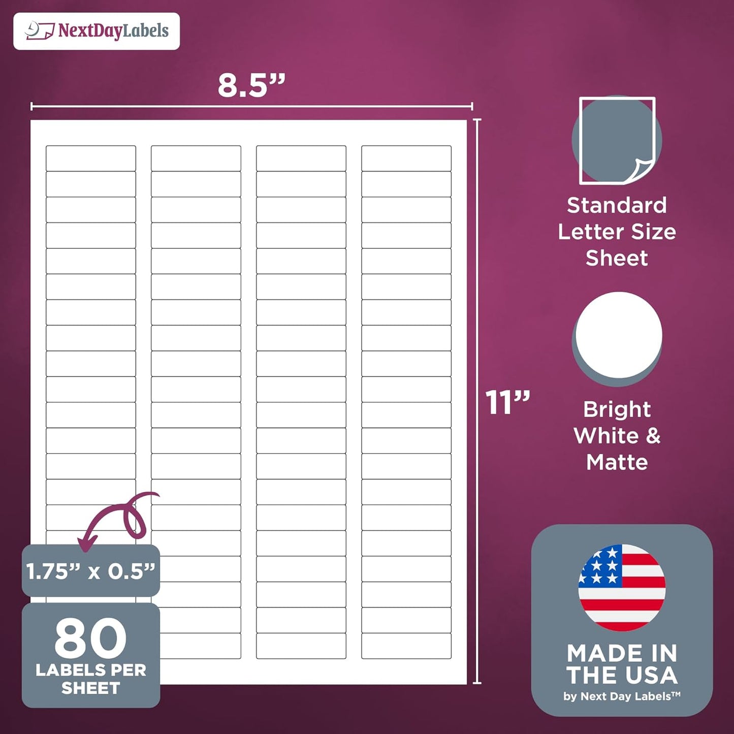 NextDayLabels 1-3/4" x 1/2" Rectangular Printer Labels - White Laser/Inkjet Printer Labels Return Address Labels Shipping Label Stickers (4000 Labels)