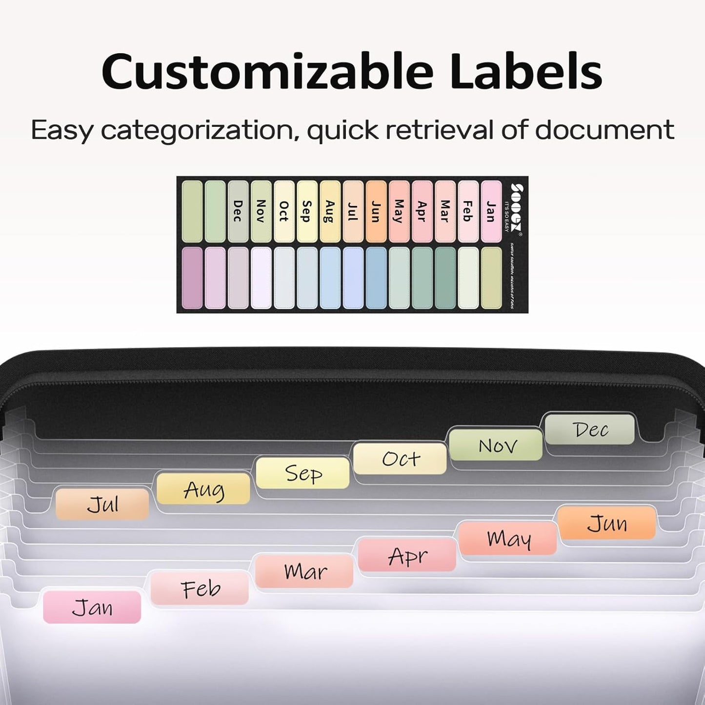 Sooez 13 Pocket Accordion File Organizer, Zipper Expanding File Folder Organizer, Reinforced Plastic Accordion Folder, A4 Letter Size, Portable Folders for Documents, Grey