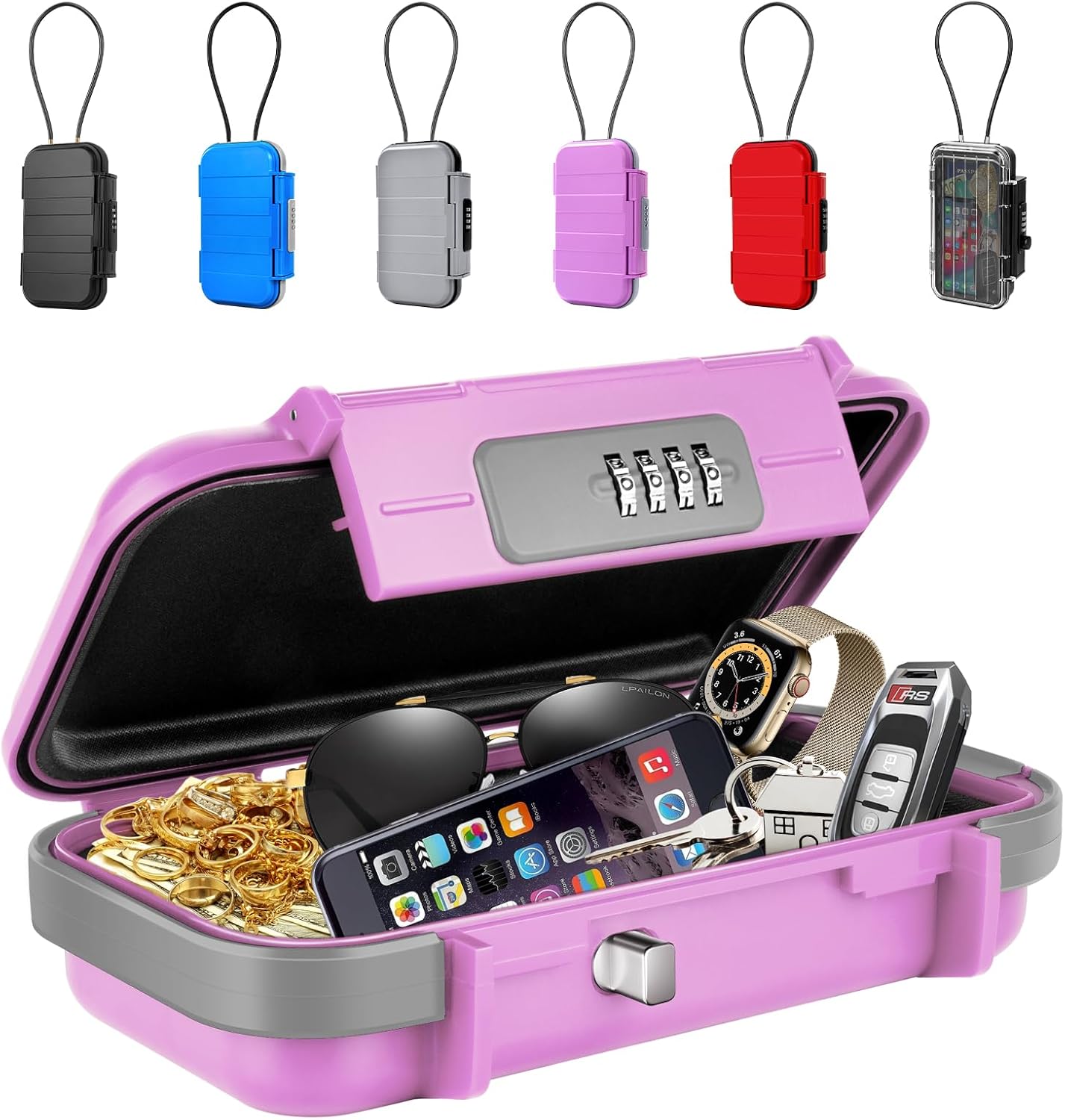 BKNOOU Portable Safe with Removable Chain, Anti-Theft Beach Safe Box, Waterproof Combination Lock Box for Travel, Dorm, Beach, Hotel, Car, Home, Office