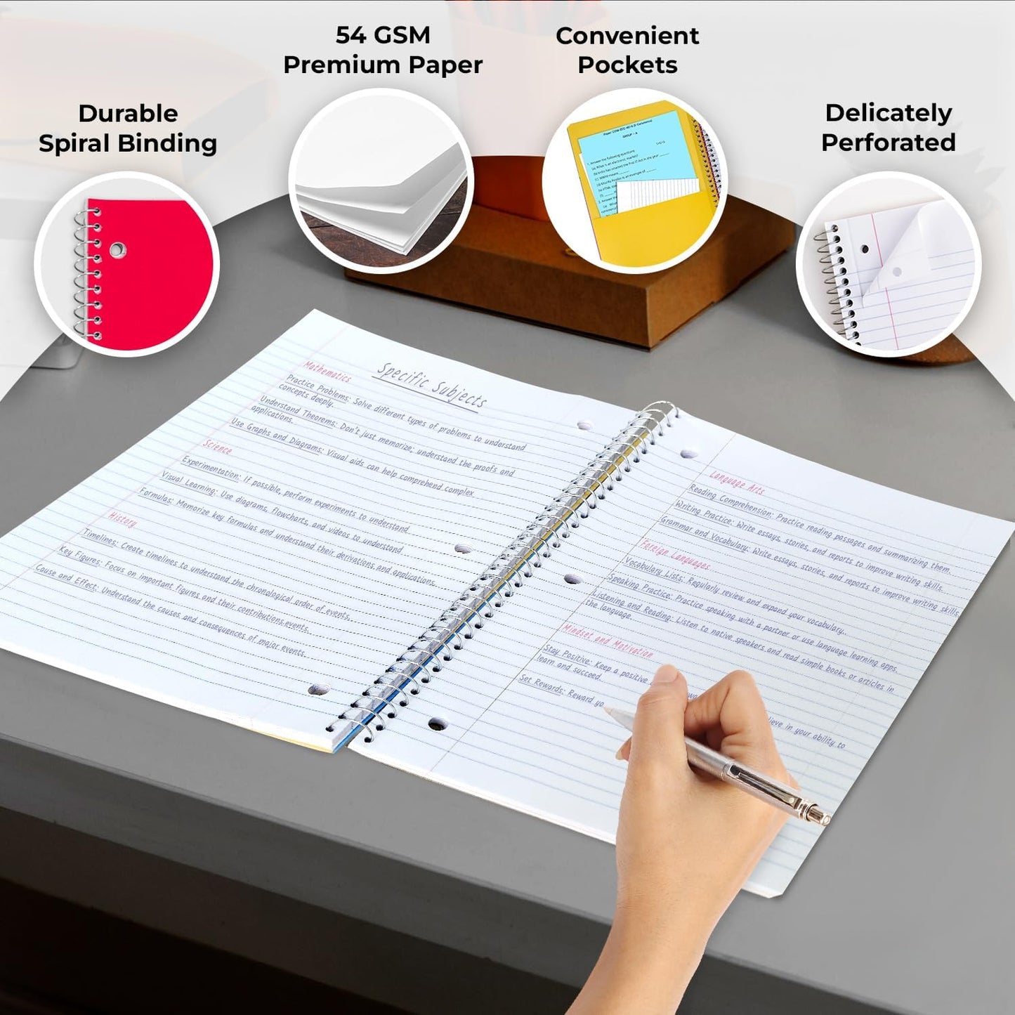 Spiral Notebook 12 Pack, 5 Subject, 300 Pages/Book (150 Sheets), College Ruled, 8 x 10-1/2, School & Office Bulk Spiral Notebooks, Spiral Journal for College, Soft Cover, Assorted Colors