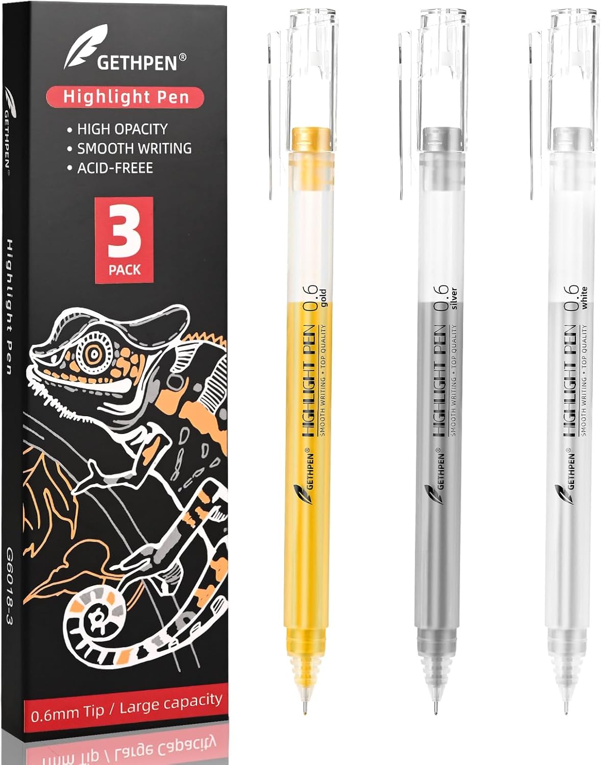 3 Colors 0.6mm Extra Fine Point Gel Pen Set – White, Gold & Silver Gel Ink Pens for Artists Drawing on Black Paper, Sketching, Bullet Journaling & Holiday Crafts