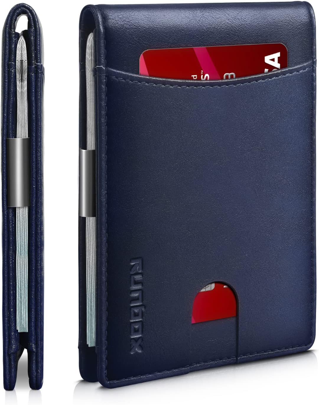 RUNBOX Money Clip Slim Wallets for Men RFID Blocking 11 Card Holder Minimalist Small Leather Bifold Men's Front Pocket Wallet Gift Box