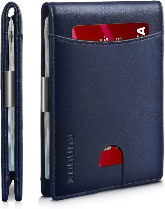 RUNBOX Money Clip Slim Wallets for Men RFID Blocking 11 Card Holder Minimalist Small Leather Bifold Men's Front Pocket Wallet Gift Box