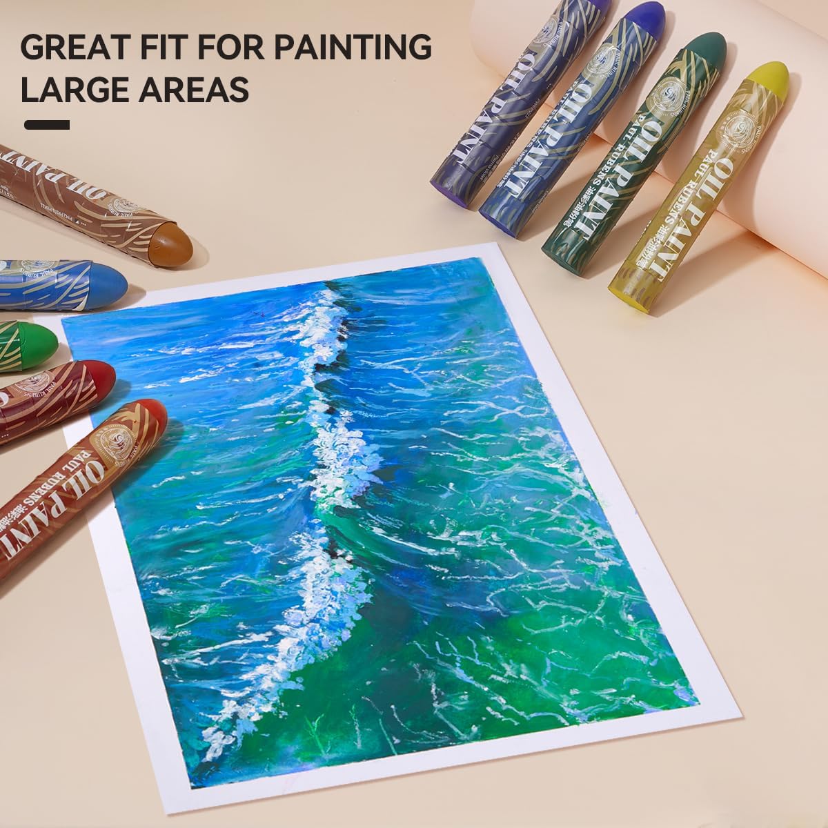 Paul Rubens Large Oil Pastels Set - 12 Colors B (0.79" x 4.72" Jumbo Sticks), Vibrant Colors, Creamy Texture and Blends Easily for Artists, Students and Professionals, Ideal for Filling in Large Areas