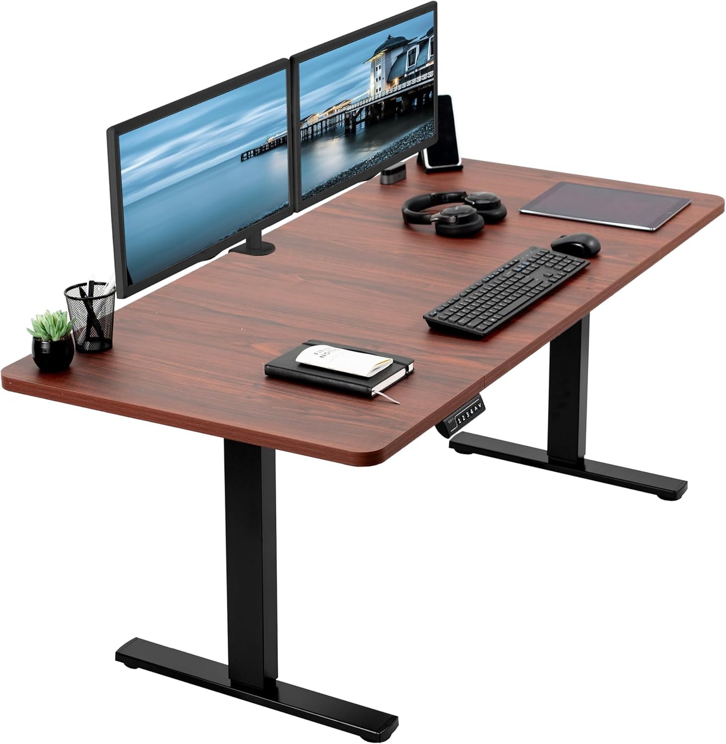 VIVO Electric 60 x 30 in Standing Desk, Memory Height Adjustment, 1B Series, Dark Walnut Top Black Frame, DESK-KIT-1B6D-30