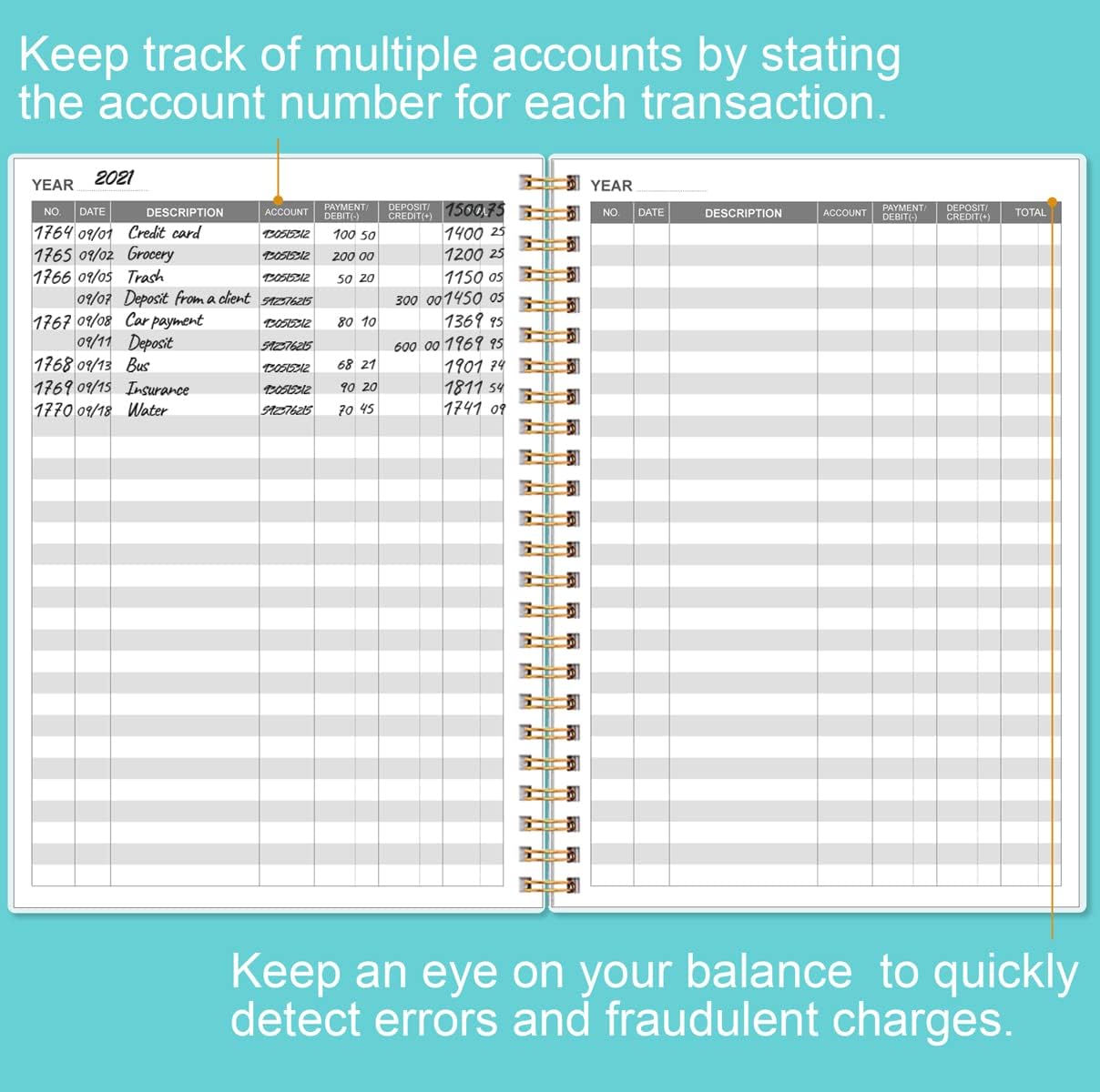 Accounting Ledger Book - A5 Ledger Book for Bookkeeping, Small Businesses & Personal Use, Expense Tracker Notebook for Tracking Money, Expenses, Deposits & Balance, 5.8" x 8.4", Blue Flowers