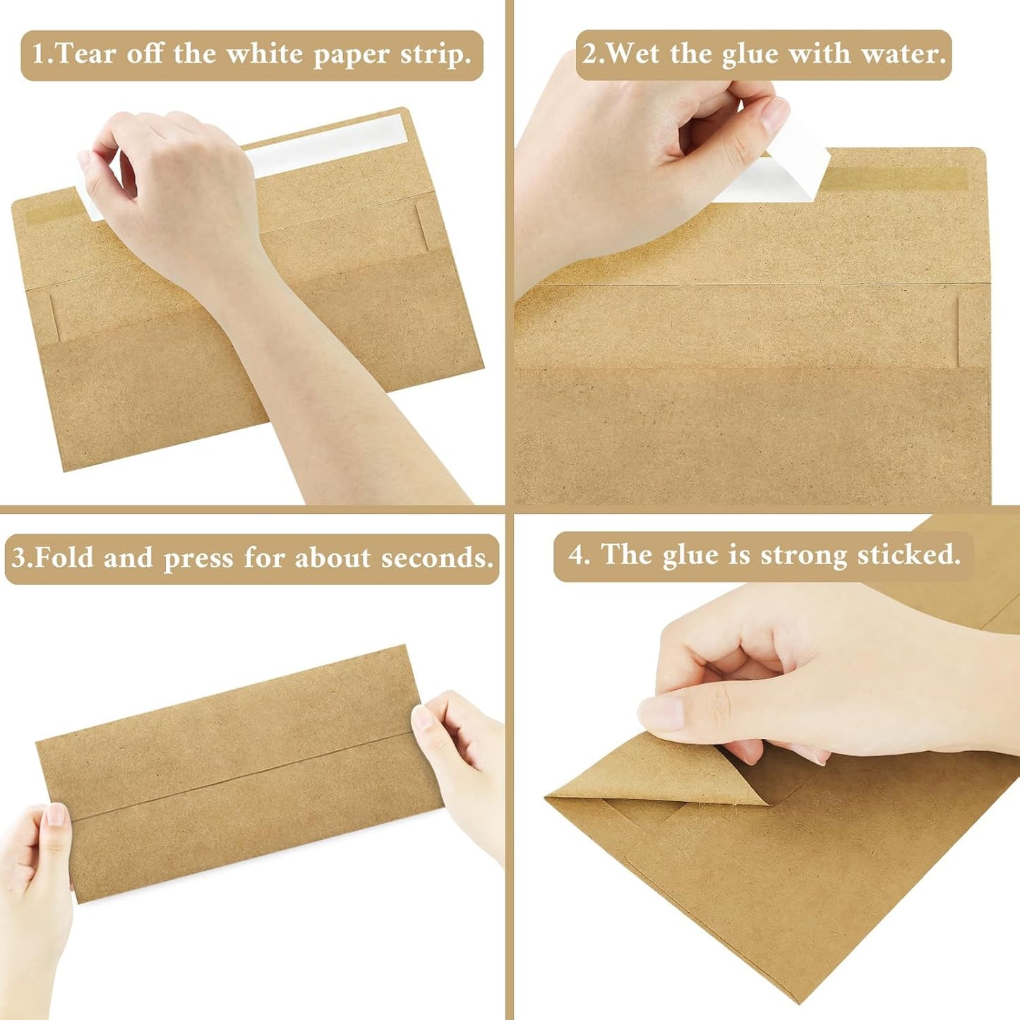 50 Pack #10 Business Envelopes, Brown Kraft Standard Envelopes Self Seal, Letter Size Mailing Envelopes for Checks Letters Invoices Christmas Birthday Graduation Wedding, 4 1/8 x 9 1/2 Inch