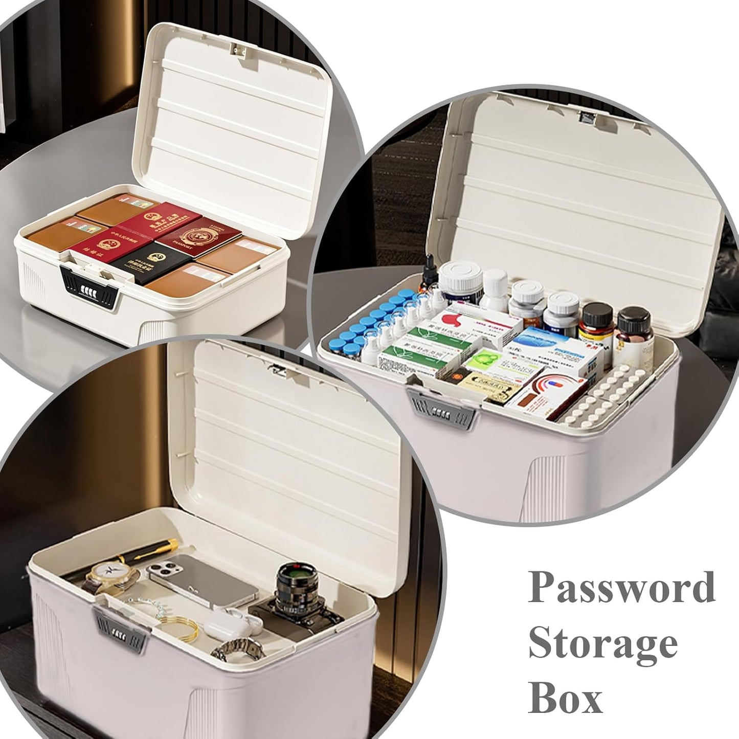 Storage Bin - 2.3 Gallon Locking Container with 4-Digit Combination Lock, Stackable Plastic Organizer Box for Usable As Item Organizer Or Office File Storage/Garage/Camping(White)
