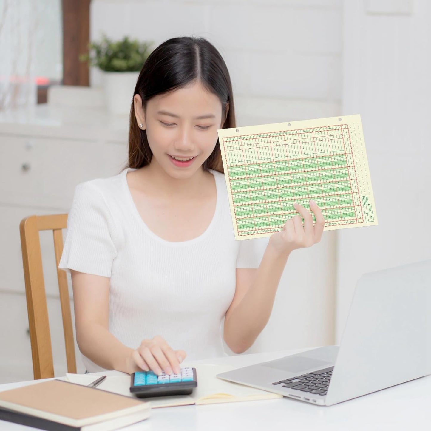 Fulmoon 5 Pack 250 Sheets Ledger Paper Accounting Columnar Pads 3 Hole Analysis Accounting Ledger Book for Business, 50 Sheets/Pack, Single Page Format, Green(8.5 x 11 Inch,5 Columnar)